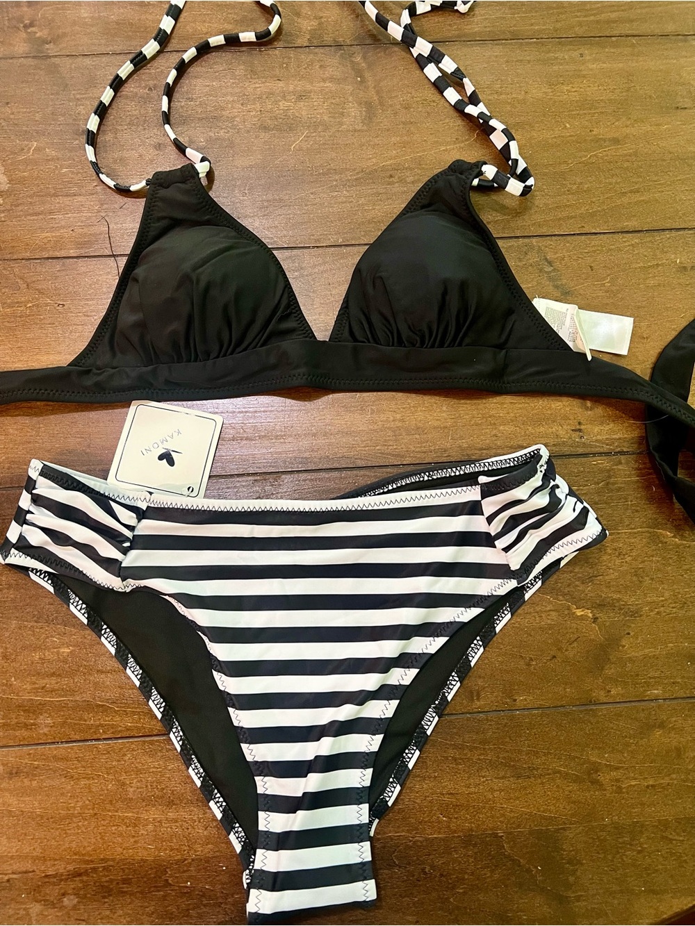 Striped Black & White Bikini Set by KAMONI
